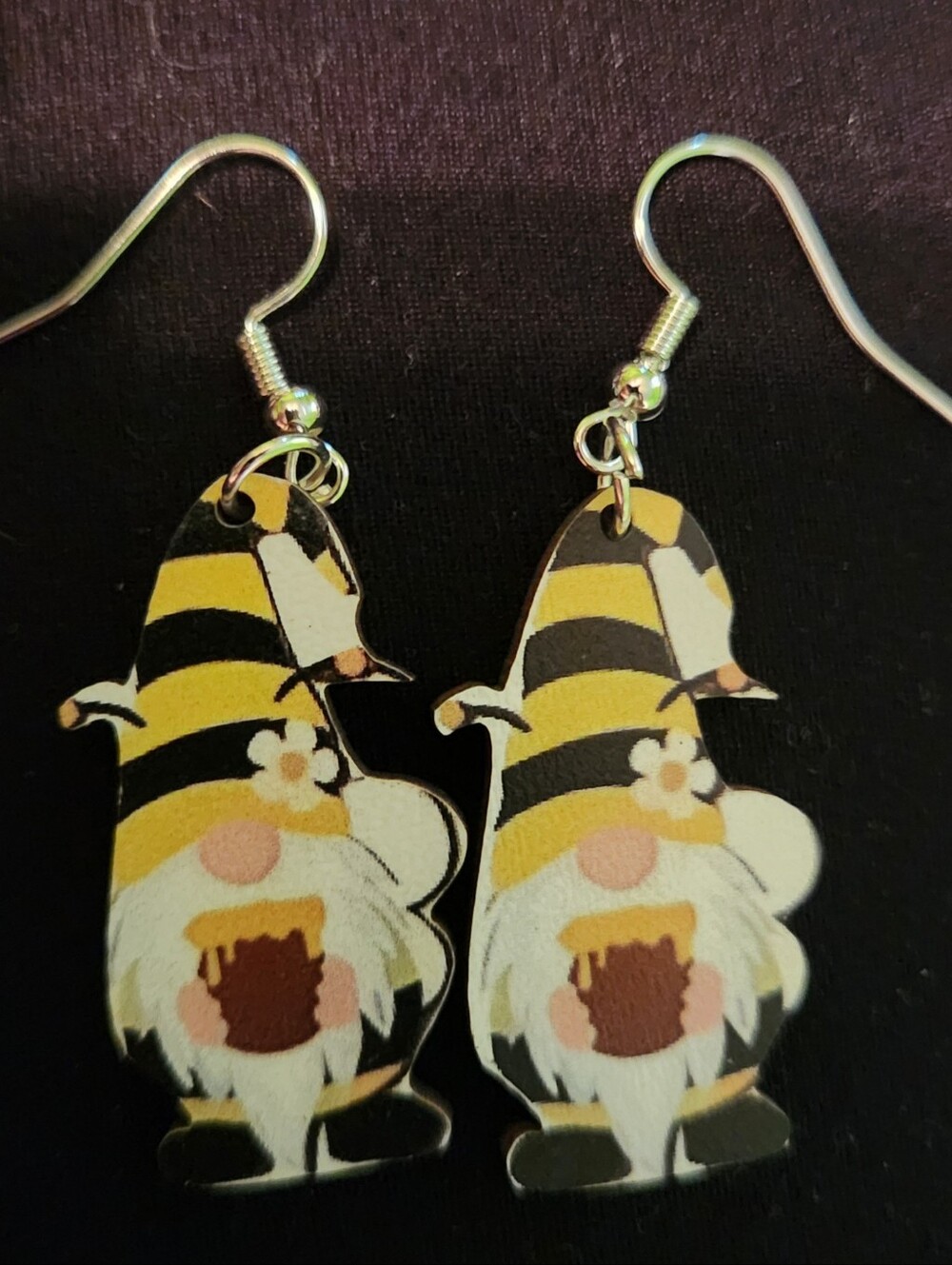 🎉 Honey Bee Themed Wooden Gnome Earrings